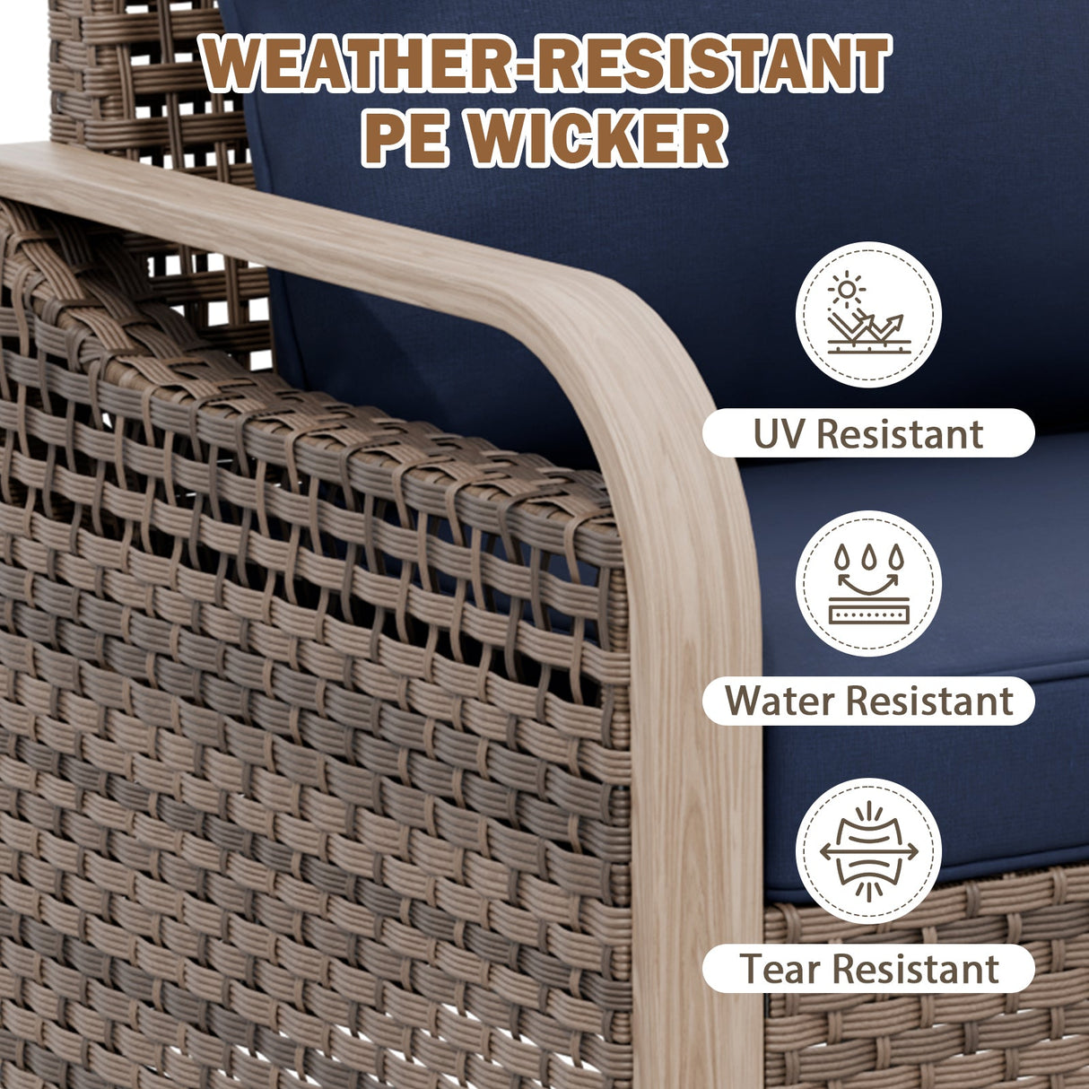 Modern Wicker Outdoor Glider Rocking Chair,2 Chairs 2 Ottomans, 4 Piece, Brown/Gray - Eagle Peak®