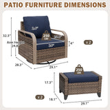 Modern Wicker Outdoor Glider Rocking Chair,2 Chairs 2 Ottomans, 4 Piece, Brown/Gray - Eagle Peak®