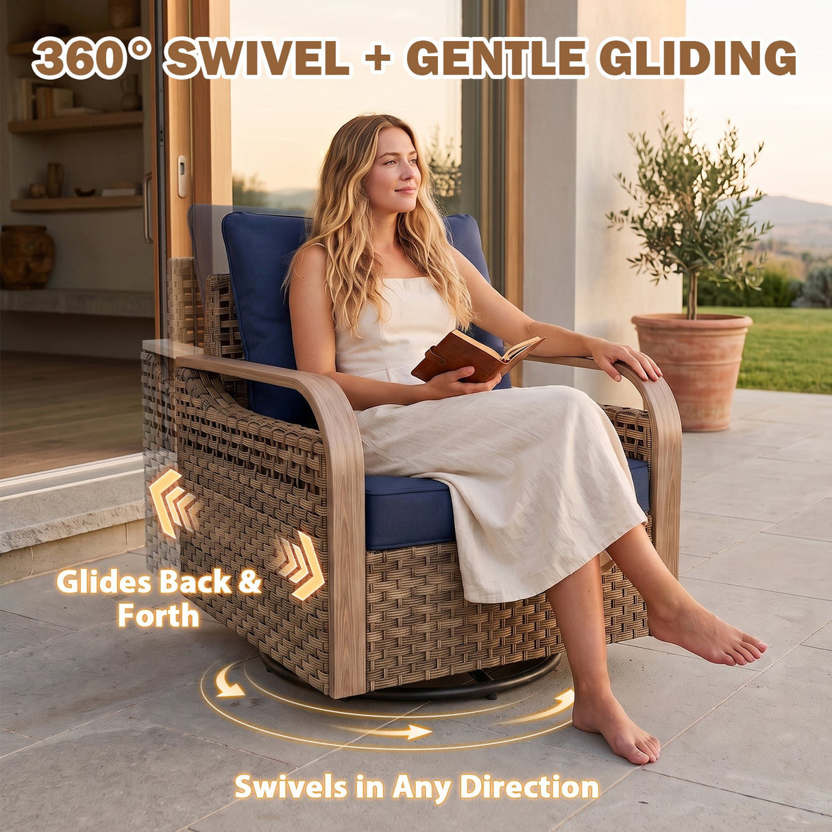 Modern Wicker Outdoor Glider Rocking Chair,2 Chairs 2 Ottomans, 4 Piece, Brown/Gray - Eagle Peak®