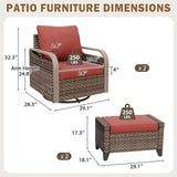 Modern Wicker Outdoor Glider Rocking Chair,2 Chairs 2 Ottomans, 4 Piece, Brown/Gray - Eagle Peak®