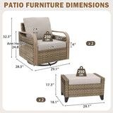 Modern Wicker Outdoor Glider Rocking Chair,2 Chairs 2 Ottomans, 4 Piece, Brown/Gray - Eagle Peak®