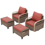 Modern Wicker Outdoor Glider Rocking Chair,2 Chairs 2 Ottomans, 4 Piece, Brown/Gray - Eagle Peak®
