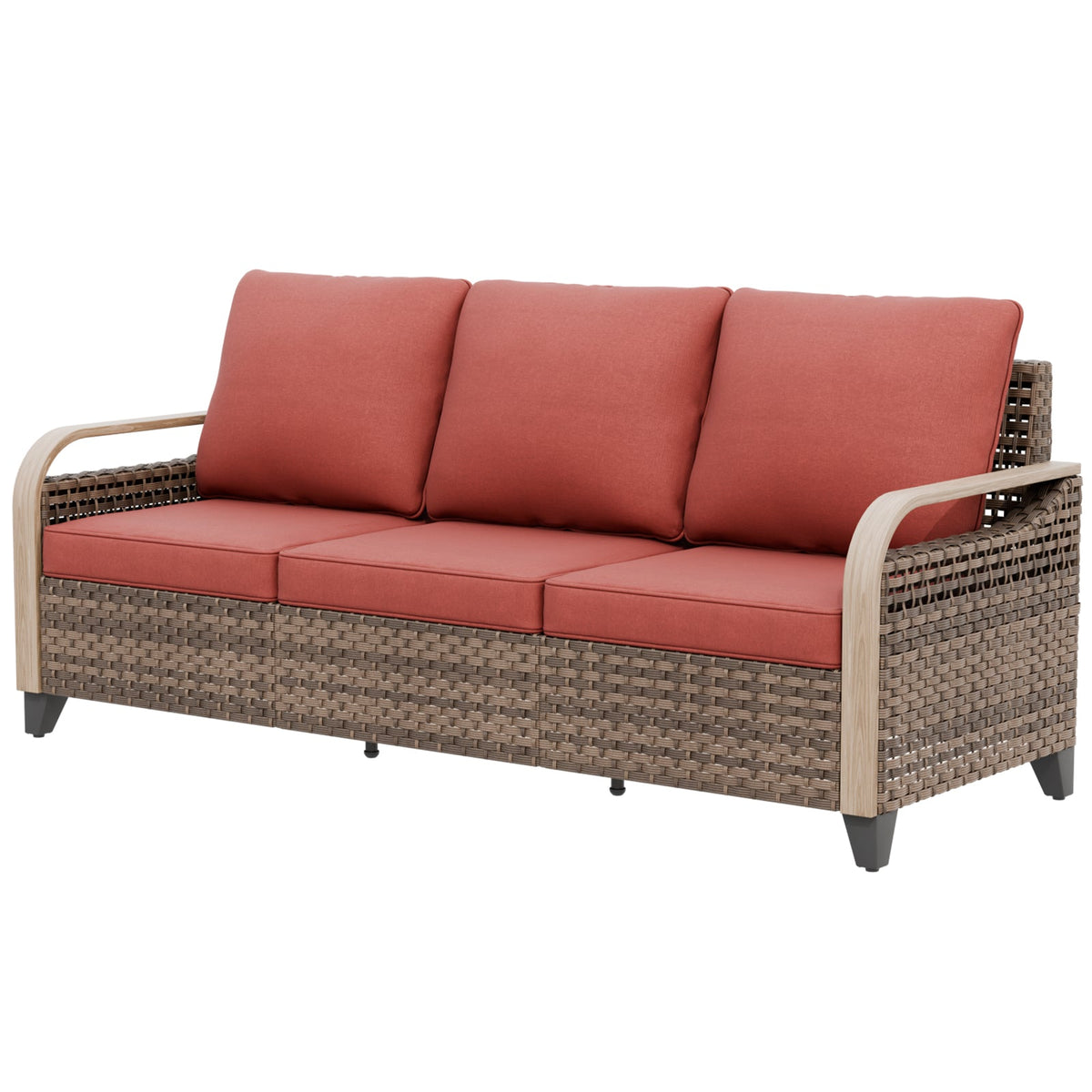 Modern Wicker Outdoor Patio 3 Seat Sofa, Brown/Gray - Eagle Peak®
