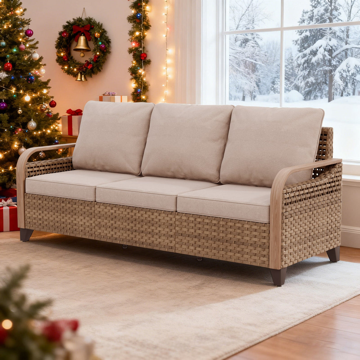 Modern Wicker Outdoor Patio 3 Seat Sofa, Brown/Gray - Eagle Peak Custom Canopy Tent