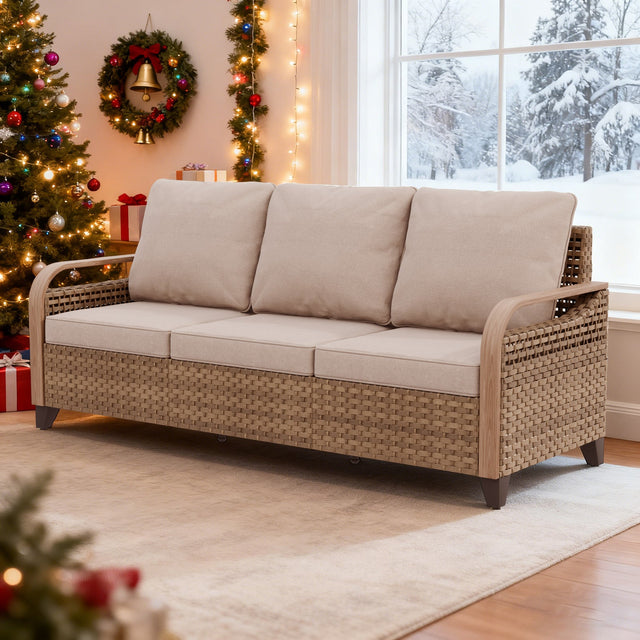 Modern Wicker Outdoor Patio 3 Seat Sofa, Brown/Gray - Eagle Peak Custom Canopy Tent