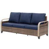 Modern Wicker Outdoor Patio 3 Seat Sofa, Brown/Gray - Eagle Peak®