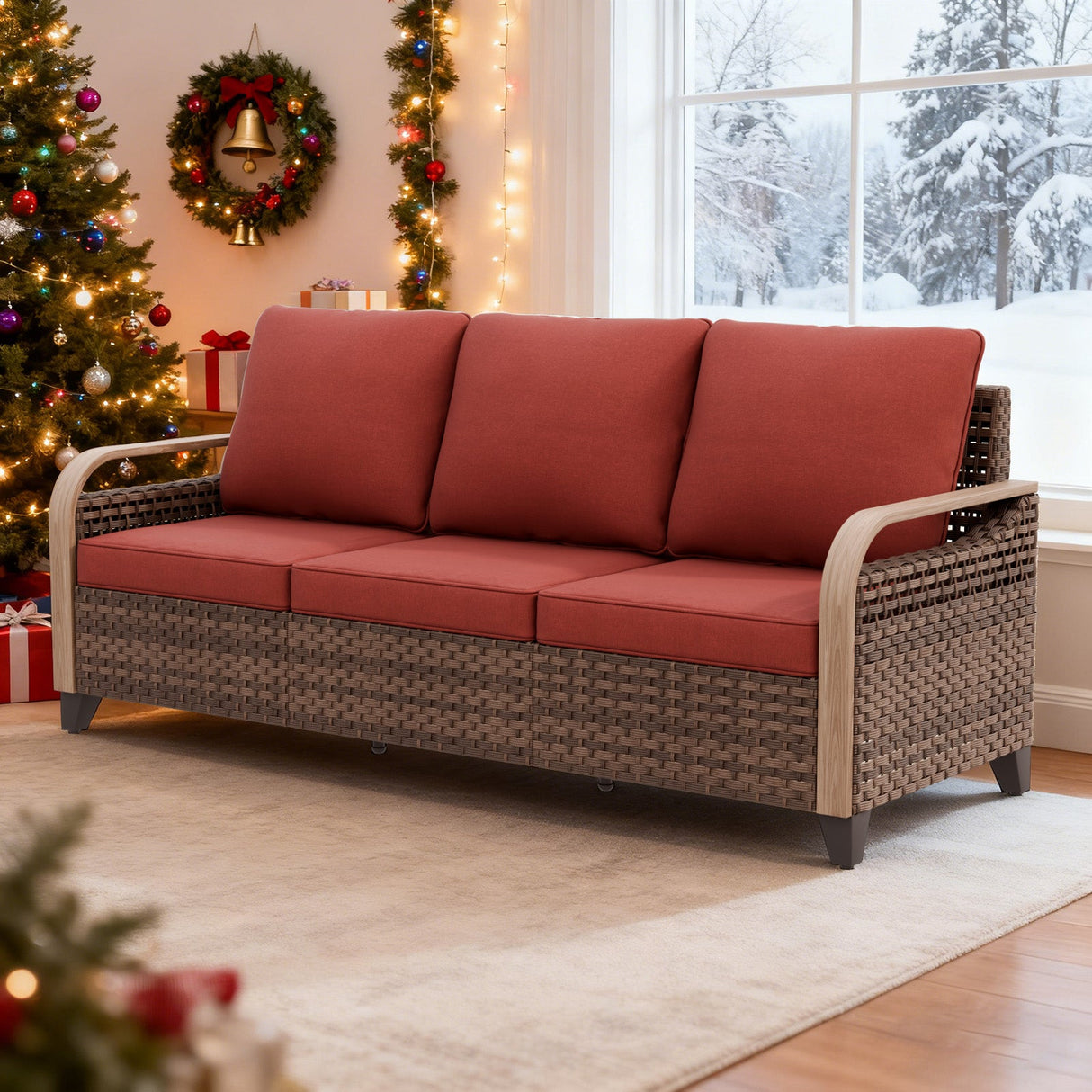 Modern Wicker Outdoor Patio 3 Seat Sofa, Brown/Gray - Eagle Peak Custom Canopy Tent