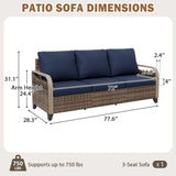 Modern Wicker Outdoor Patio 3 Seat Sofa, Brown/Gray - Eagle Peak®