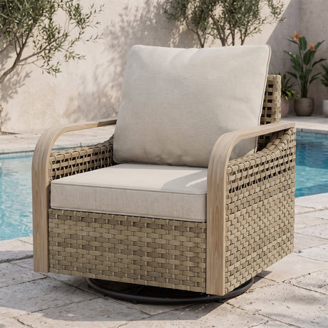 Modern Wicker Swivel Rocker Chair Outdoor, Brown/Gray - Eagle Peak®