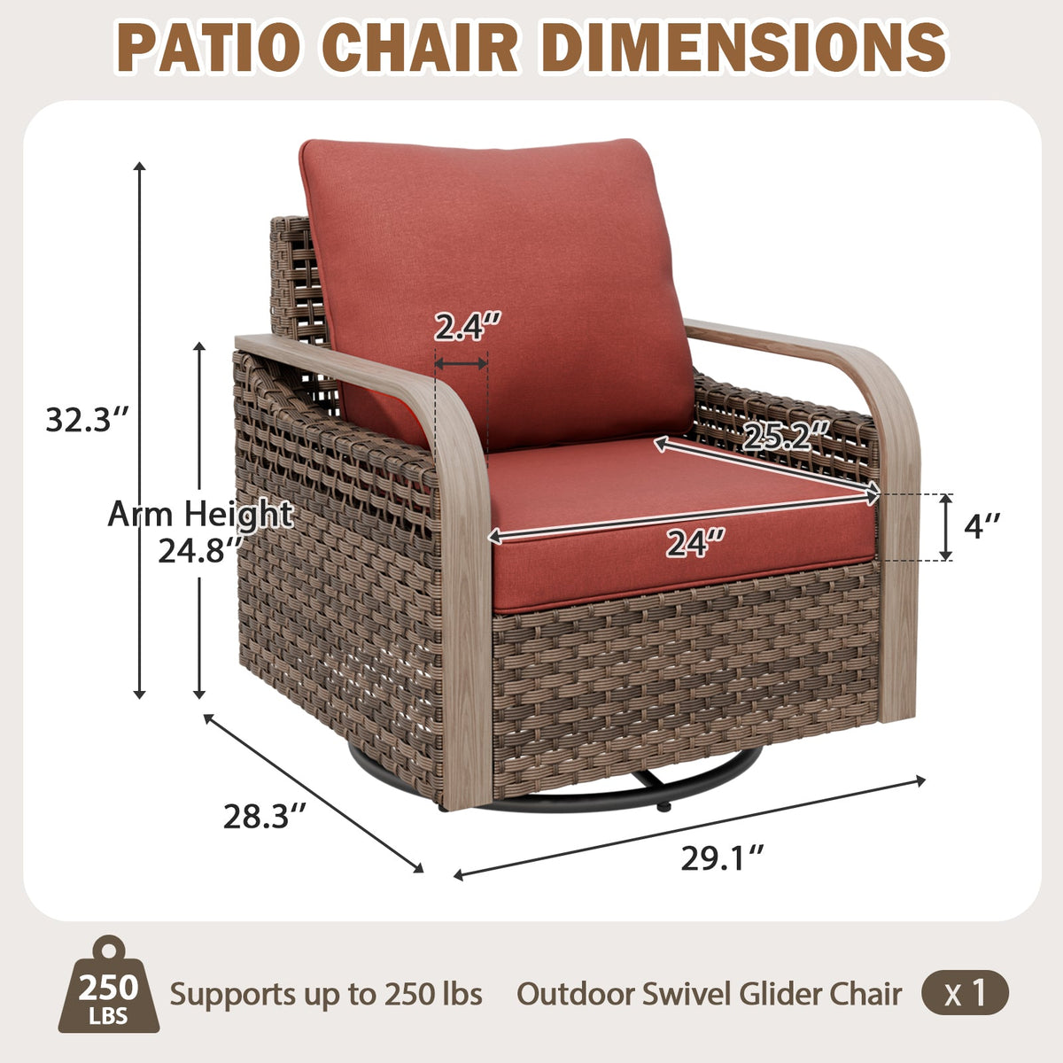 Modern Wicker Swivel Rocker Chair Outdoor, Brown/Gray - Eagle Peak®