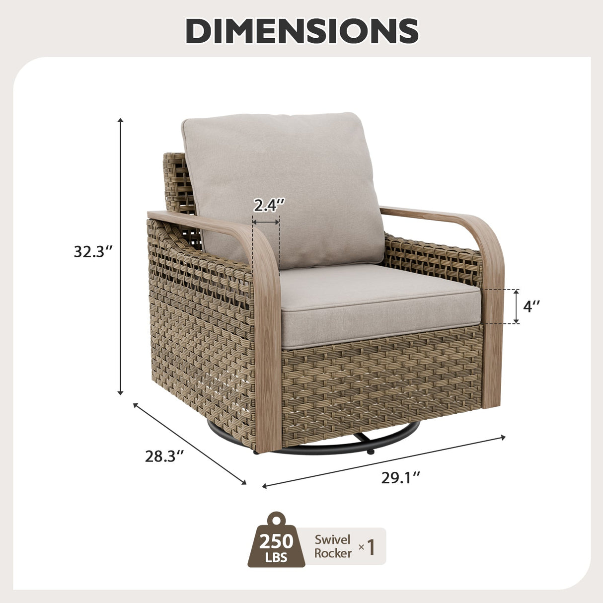 Modern Wicker Swivel Rocker Chair Outdoor, Brown/Gray - Eagle Peak Custom Canopy Tent