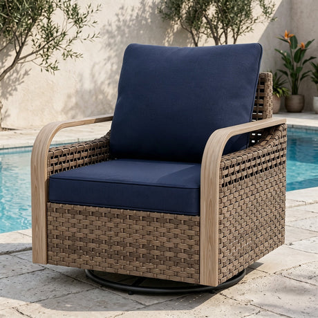 Modern Wicker Swivel Rocker Chair Outdoor, Brown/Gray - Eagle Peak®