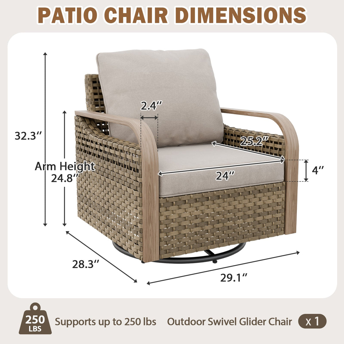 Modern Wicker Swivel Rocker Chair Outdoor, Brown/Gray - Eagle Peak®