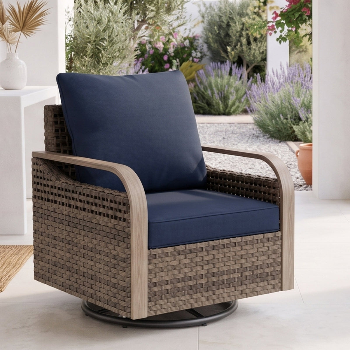 Modern Wicker Swivel Rocker Chair Outdoor, Brown/Gray - Eagle Peak®