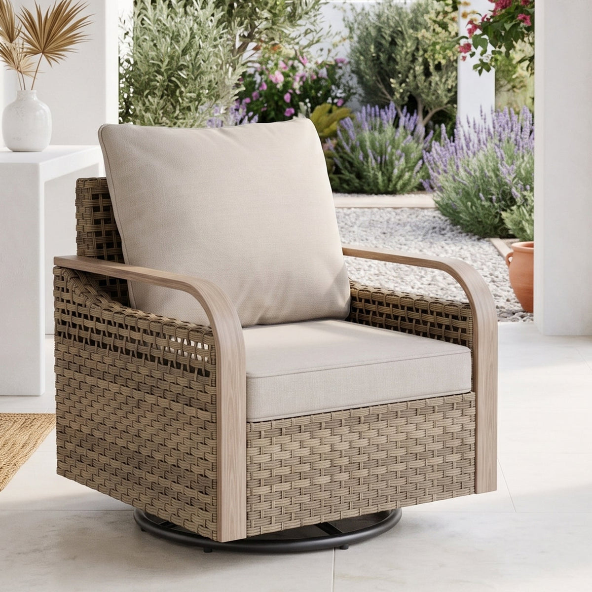 Modern Wicker Swivel Rocker Chair Outdoor, Brown/Gray - Eagle Peak®