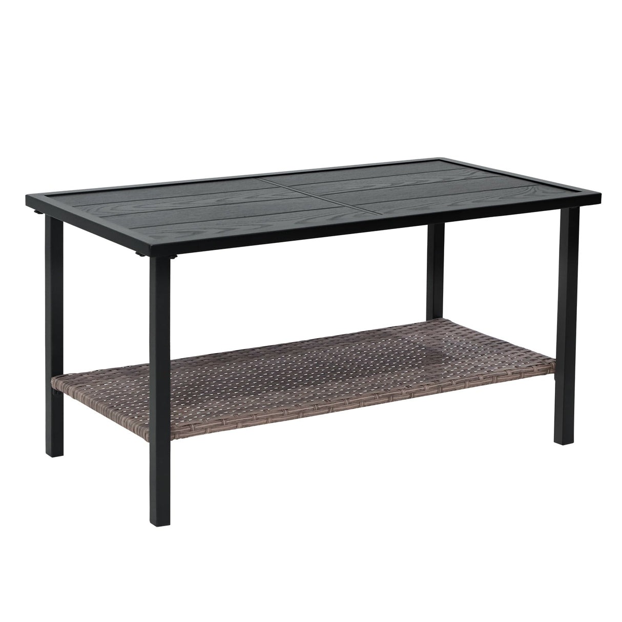 Mojave Dusk Patio Side Table/Coffee Table with Wood Grain Top and Wicker Shelf - Eagle Peak Custom Canopy Tent