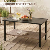 Mojave Dusk Patio Side Table/Coffee Table with Wood Grain Top and Wicker Shelf - Eagle Peak Custom Canopy Tent