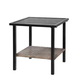 Mojave Dusk Patio Side Table/Coffee Table with Wood Grain Top and Wicker Shelf - Eagle Peak Custom Canopy Tent
