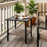 Mojave Dusk Patio Side Table/Coffee Table with Wood Grain Top and Wicker Shelf - Eagle Peak Custom Canopy Tent