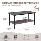 Mojave Dusk Patio Side Table/Coffee Table with Wood Grain Top and Wicker Shelf - Eagle Peak Custom Canopy Tent