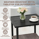 Mojave Dusk Patio Side Table/Coffee Table with Wood Grain Top and Wicker Shelf - Eagle Peak Custom Canopy Tent