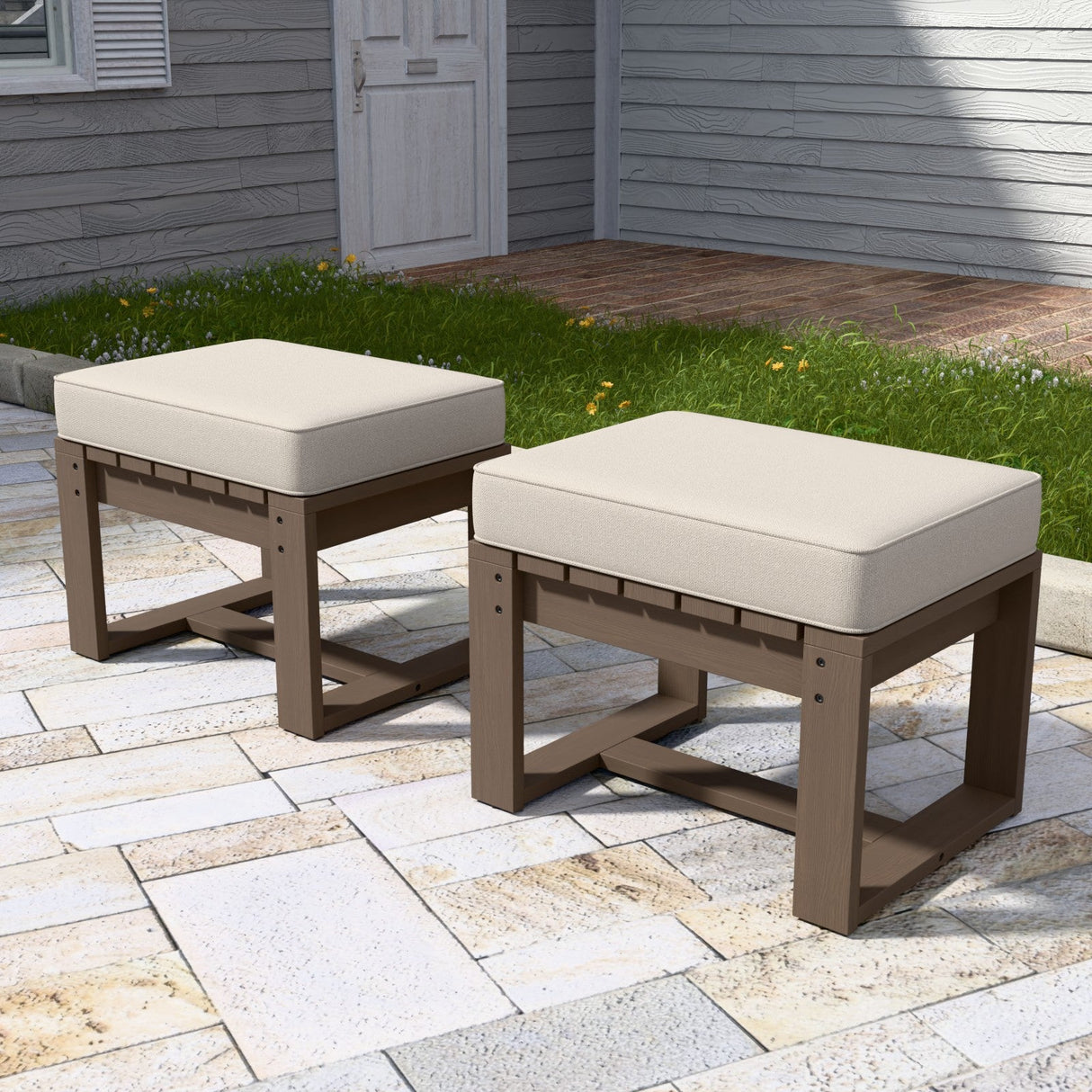 Natural Cedar Outdoor Patio Ottomans, Set of 2 - Eagle Peak Custom Canopy Tent