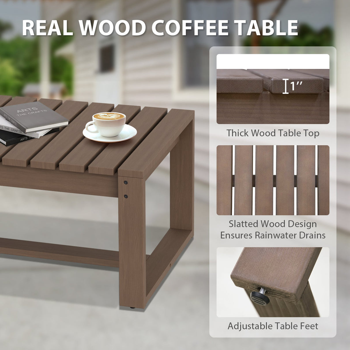 Natural Wood Furniture Set, Sofa, 2 Ottomans and Coffee Table, 4 Pieces - Eagle Peak Custom Canopy Tent