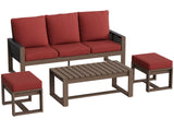 Natural Wood Furniture Set, Sofa, 2 Ottomans and Coffee Table, 4 Pieces - Eagle Peak Custom Canopy Tent