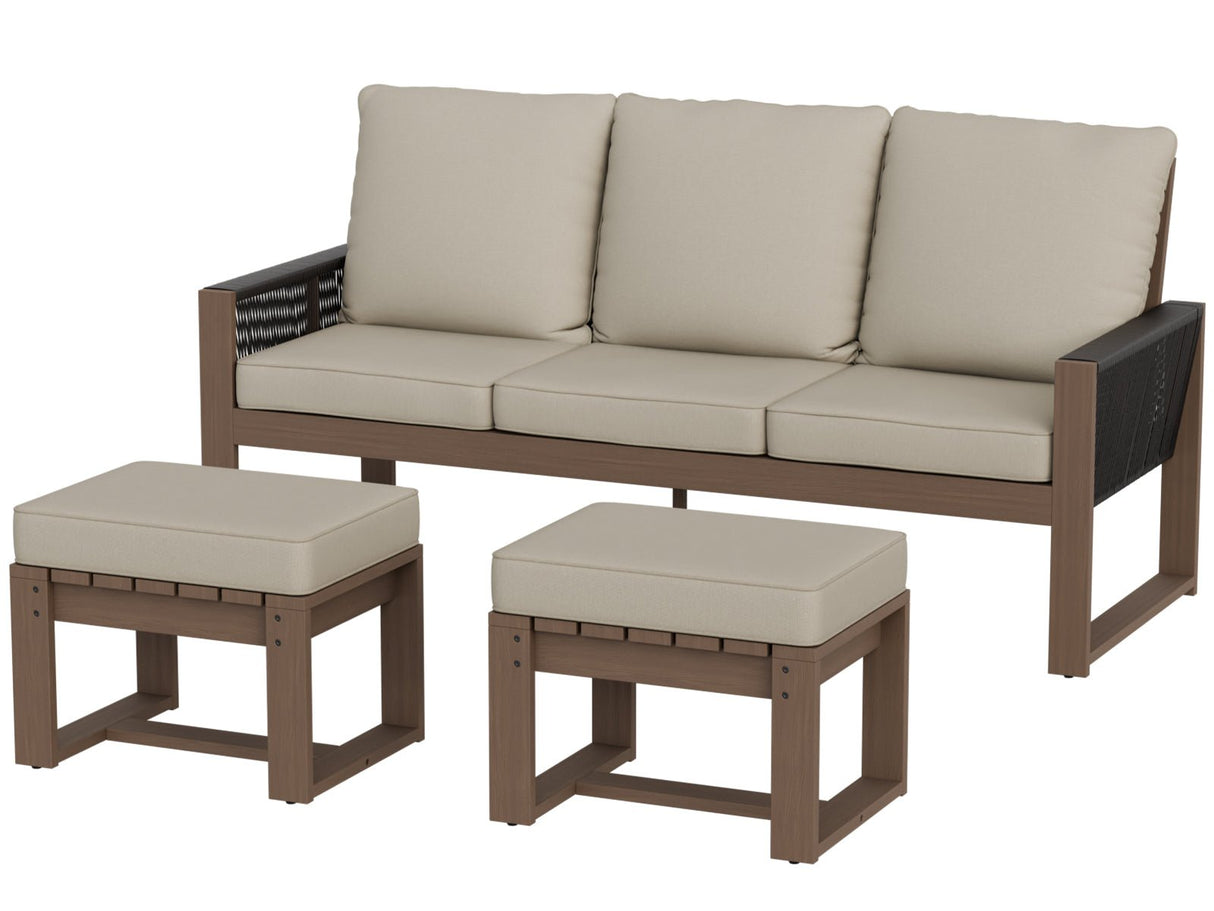 Natural Wood Furniture Set, Sofa and Ottomans, 3 Pieces - Eagle Peak Custom Canopy Tent