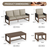 Natural Wood Outdoor Patio Furniture Set, Sofa 2 Patio Chairs, Coffee Table and Side Table, 5 pcs - Eagle Peak Custom Canopy Tent