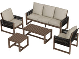 Natural Wood Outdoor Patio Furniture Set, Sofa 2 Patio Chairs, Coffee Table and Side Table, 5 pcs - Eagle Peak Custom Canopy Tent