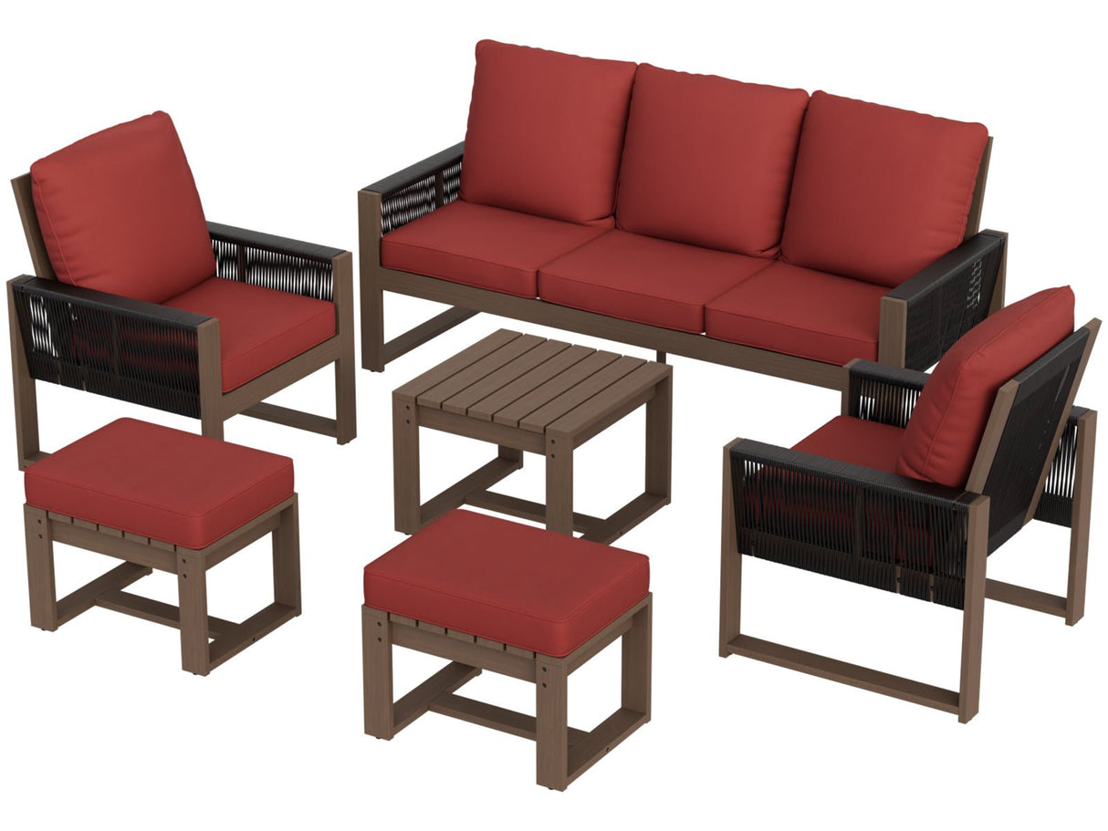 Natural Wood Outdoor Patio Furniture,Sofa 2 Patio Chairs 2 Ottomans and Side Table, 6 pcs - Eagle Peak Custom Canopy Tent