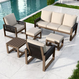 Natural Wood Outdoor Patio Furniture,Sofa 2 Patio Chairs 2 Ottomans and Side Table, 6 pcs - Eagle Peak Custom Canopy Tent