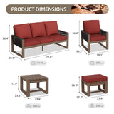 Natural Wood Outdoor Patio Furniture,Sofa 2 Patio Chairs 2 Ottomans and Side Table, 6 pcs - Eagle Peak Custom Canopy Tent