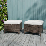 Ocean Vista 2 Piece Wicker Patio Ottoman Set Weather - Resistant Cushions, Beige/Blue - Eagle Peak Custom Canopy Tent