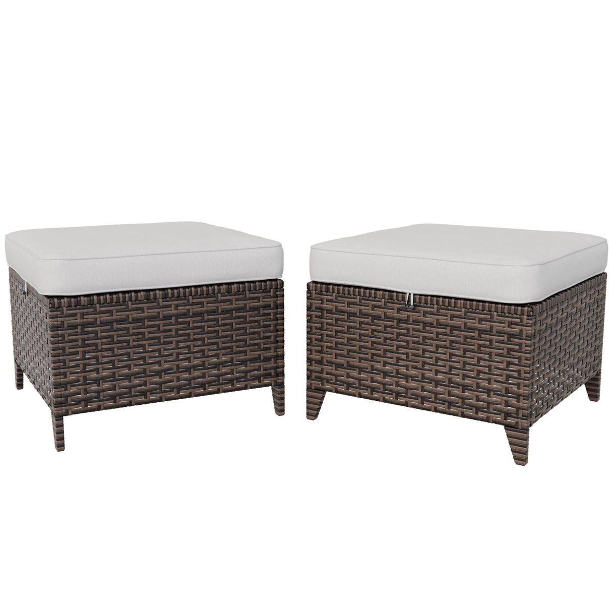 Ocean Vista 2 Piece Wicker Patio Ottoman Set Weather - Resistant Cushions, Beige/Blue - Eagle Peak Custom Canopy Tent