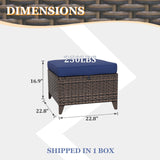 Ocean Vista 2 Piece Wicker Patio Ottoman Set Weather - Resistant Cushions, Beige/Blue - Eagle Peak Custom Canopy Tent