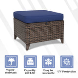 Ocean Vista 2 Piece Wicker Patio Ottoman Set Weather - Resistant Cushions, Beige/Blue - Eagle Peak Custom Canopy Tent