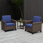 Ocean Vista 3 Piece Outdoor Wicker Bistro Set, Patio Chairs with Side Table, Beige/Blue - Eagle Peak Custom Canopy Tent