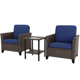 Ocean Vista 3 Piece Outdoor Wicker Bistro Set, Patio Chairs with Side Table, Beige/Blue - Eagle Peak Custom Canopy Tent