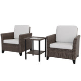 Ocean Vista 3 Piece Outdoor Wicker Bistro Set, Patio Chairs with Side Table, Beige/Blue - Eagle Peak Custom Canopy Tent