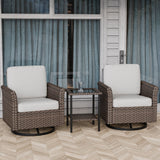 Ocean Vista 3 Piece Outdoor Wicker Bistro Set, Swivel Rocking Chairs with Side Table - Eagle Peak