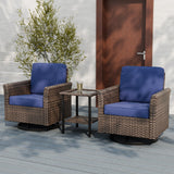 Ocean Vista 3 Piece Outdoor Wicker Bistro Set, Swivel Rocking Chairs with Side Table - Eagle Peak