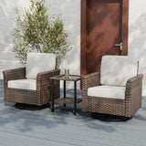 Ocean Vista 3 Piece Outdoor Wicker Bistro Set, Swivel Rocking Chairs with Side Table - Eagle Peak