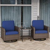 Ocean Vista 3 Piece Outdoor Wicker Bistro Set, Swivel Rocking Chairs with Side Table - Eagle Peak