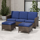 Ocean Vista Outdoor Wicker Couch Sofa with 2 Ottomans, Set of 3 - Eagle Peak