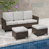 Ocean Vista Outdoor Wicker Couch Sofa with 2 Ottomans, Set of 3 - Eagle Peak