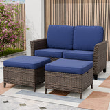 Ocean Vista Outdoor Wicker Loveseat Sofa with 2 Ottomans, Set of 3 - Eagle Peak