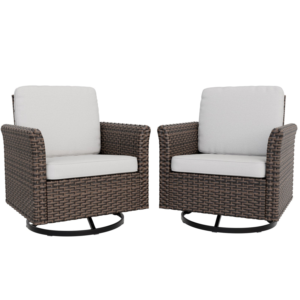 Ocean Vista Outdoor Wicker Patio Chairs Deep Cushions Rattan Furniture, Set of 2 Swivel Rocking Chairs, Beige/Blue - Eagle Peak Custom Canopy Tent