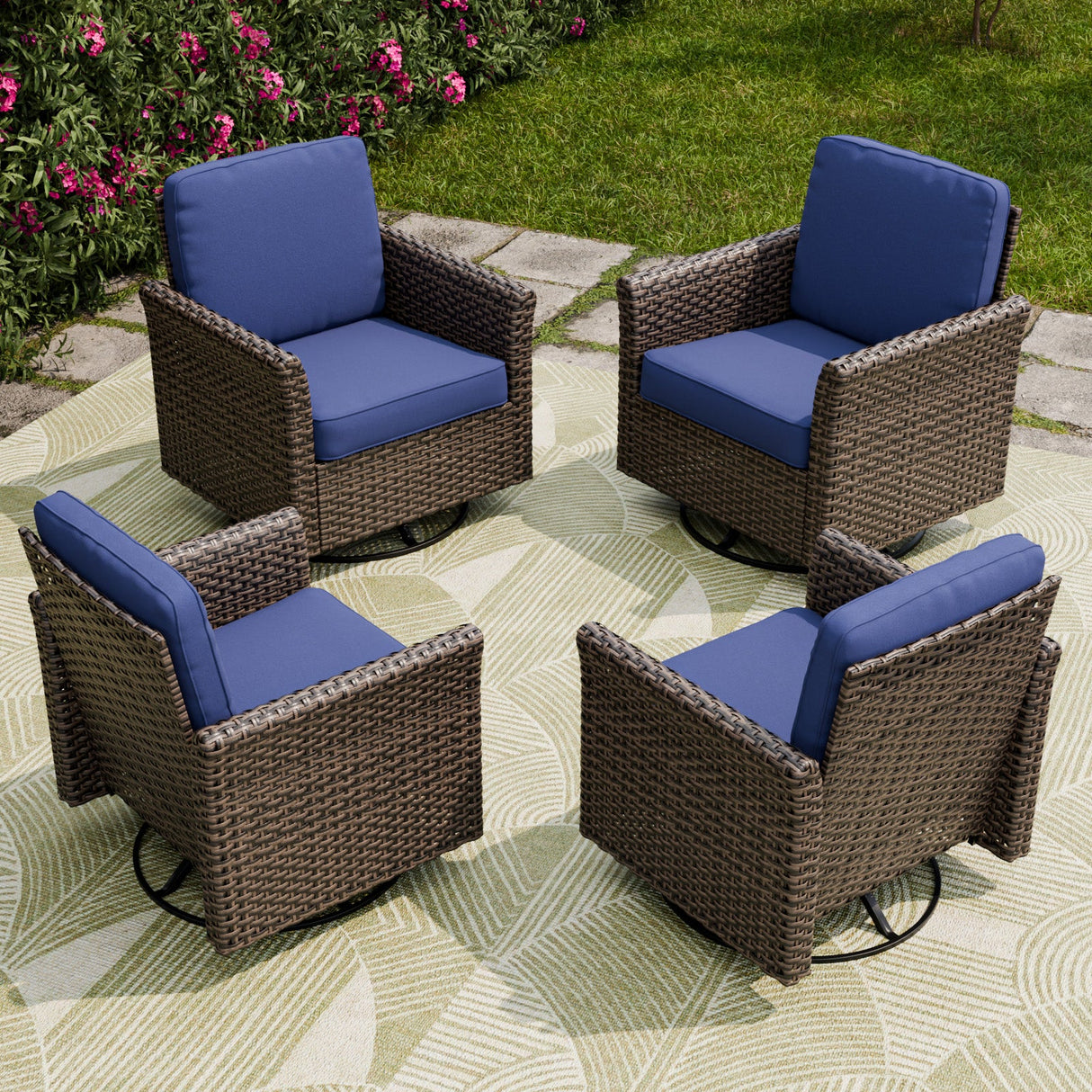 Ocean Vista Outdoor Wicker Patio Chairs Deep Cushions Weather Resistant Rattan Furniture, Beige/Blue - Eagle Peak Custom Canopy Tent